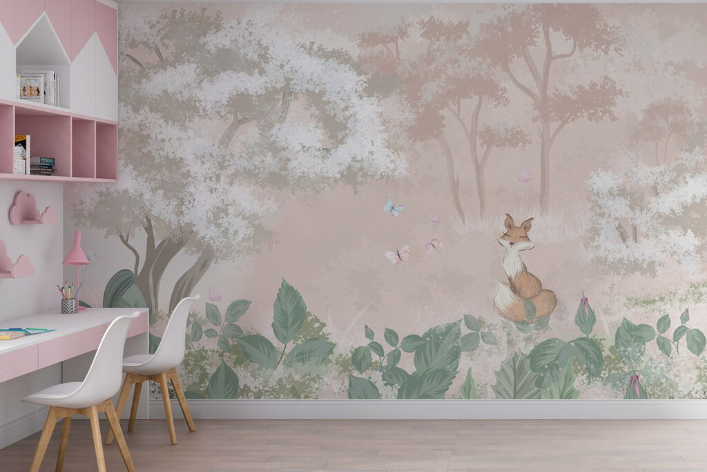 Fox and butterflies in a forest Fox and butterflies in a forest