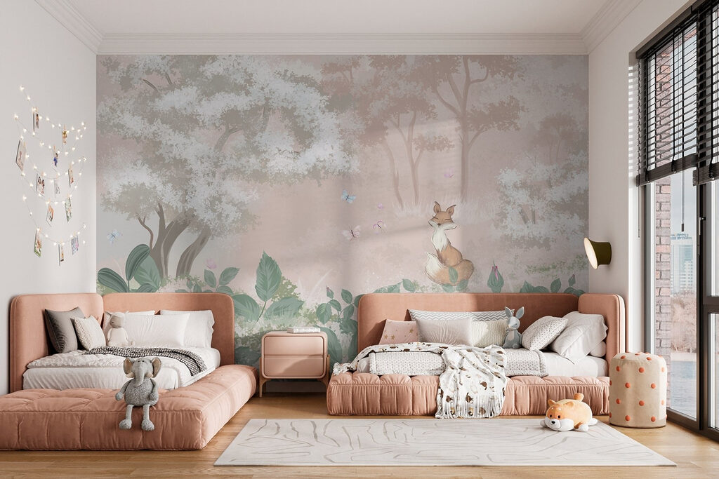 Fox and butterflies in a forest Fox and butterflies in a forest