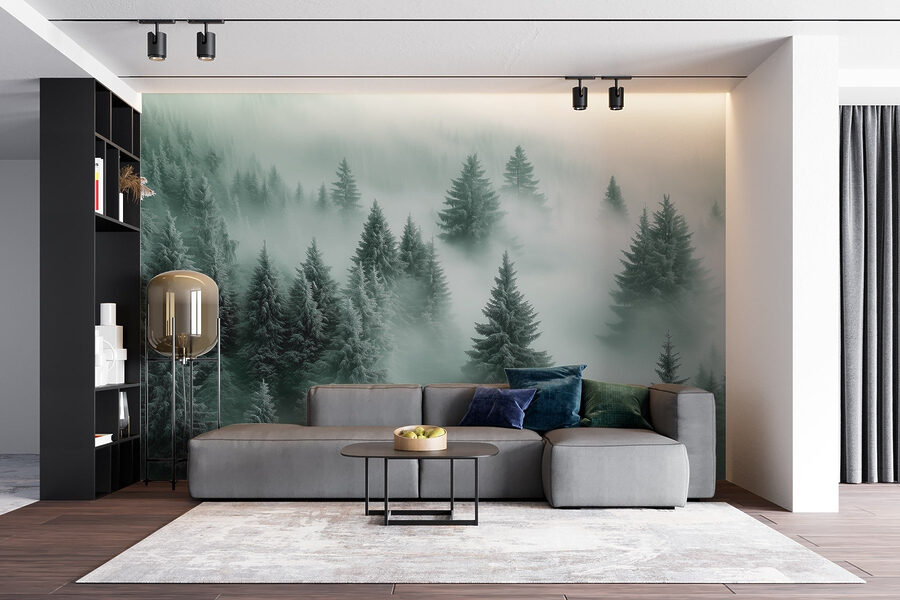 Groupe d'arbres dans le brouillard
