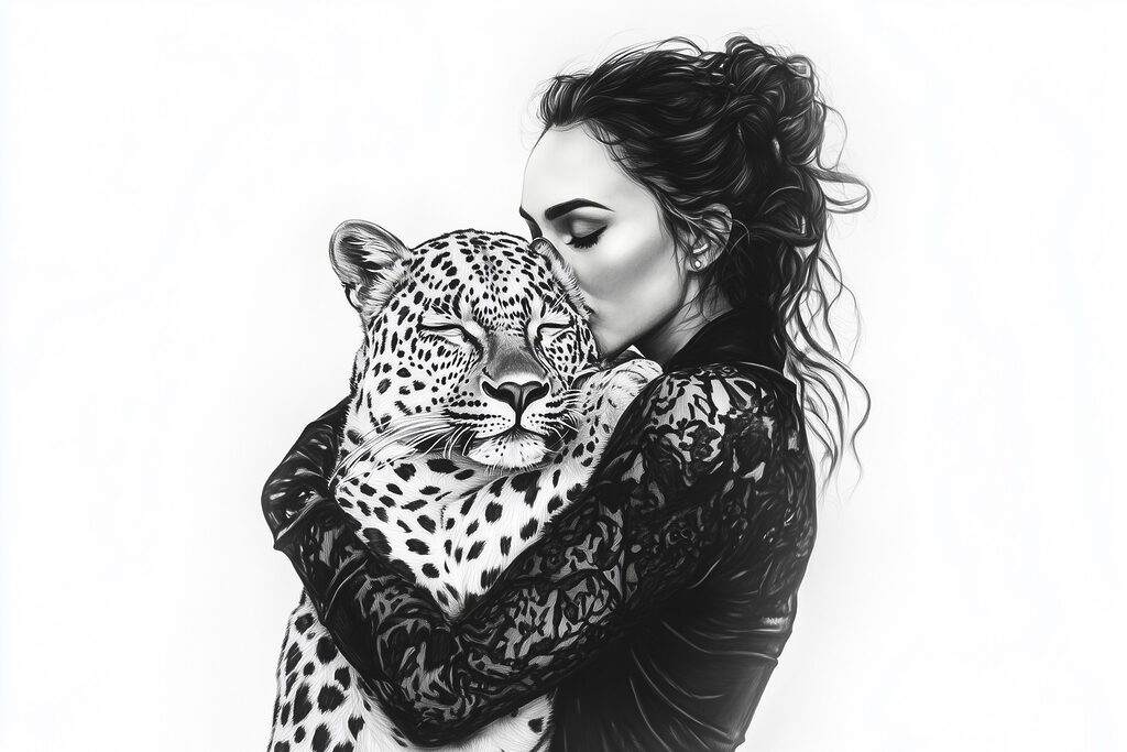 Woman hugging a leopard Woman hugging a leopard