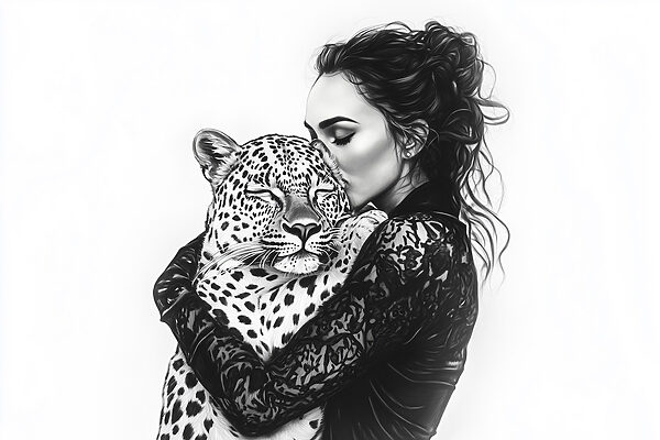 Woman hugging a leopard Woman hugging a leopard