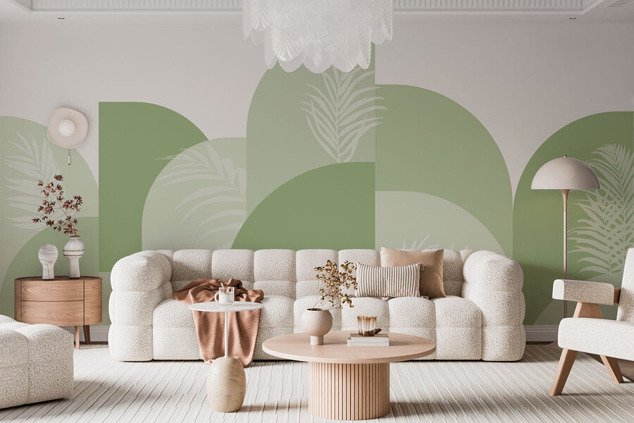 Fond vert et blanc avec des feuilles blanches