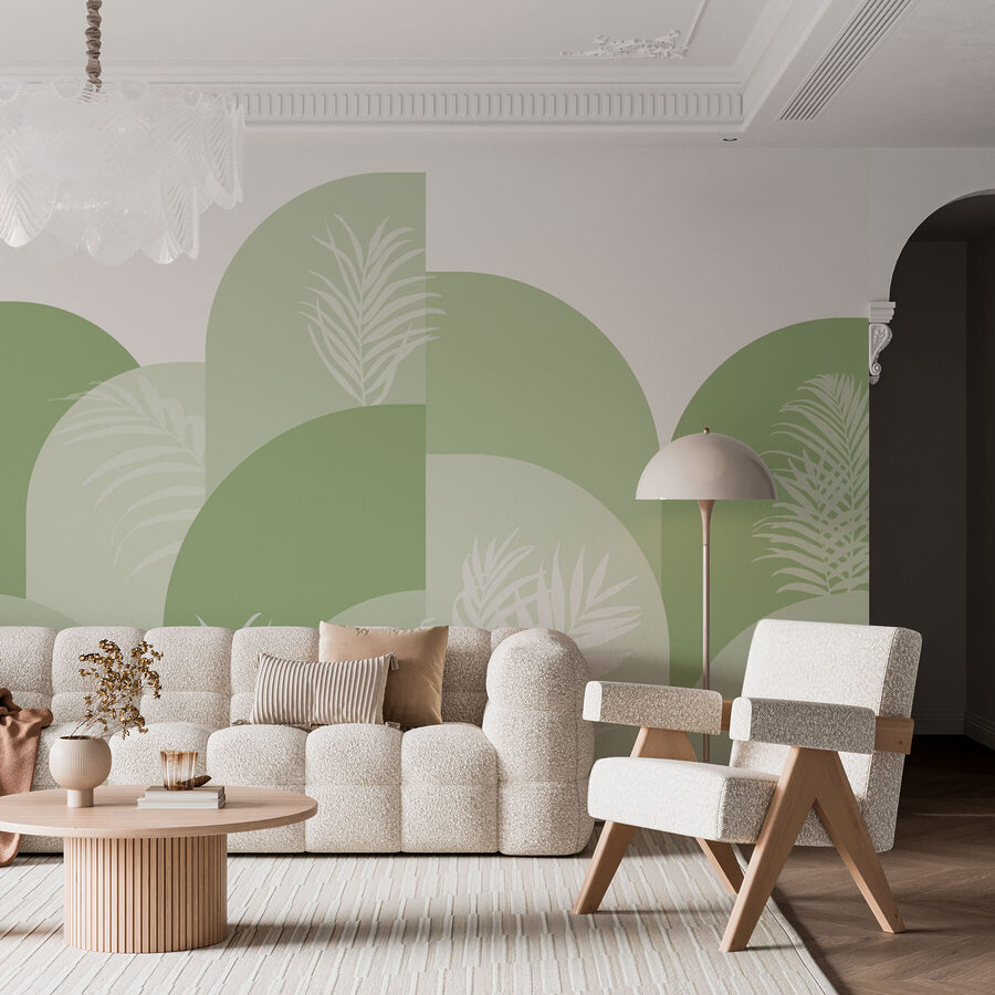 Fond vert et blanc avec des feuilles blanches