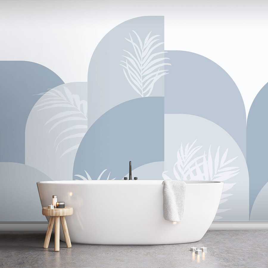 Feuilles blanches sur fond bleu