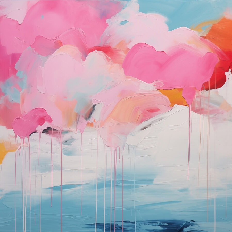 Peinture de nuages roses et de ciel bleu