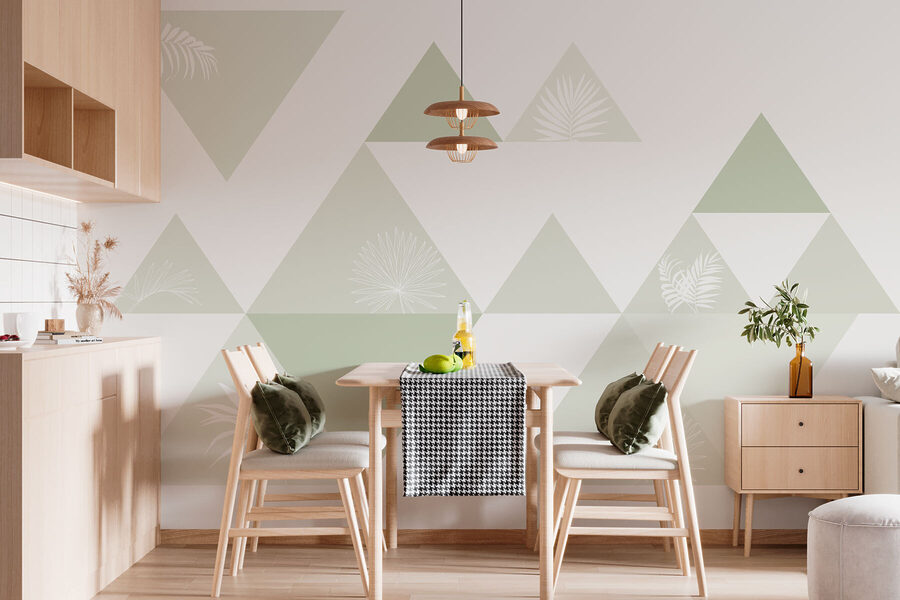 Triangles blancs et verts avec un motif de feuilles
