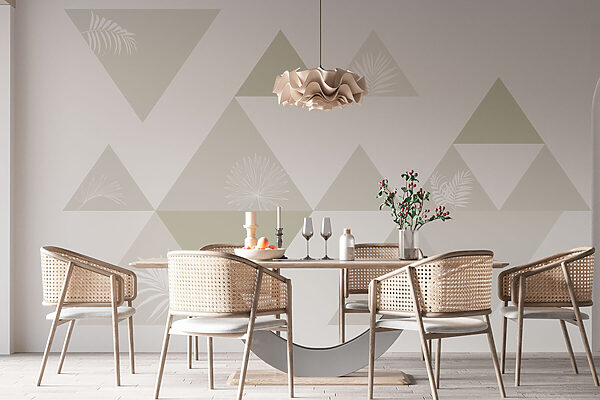 Triangles blancs et gris avec feuilles Triangles blancs et gris avec feuilles