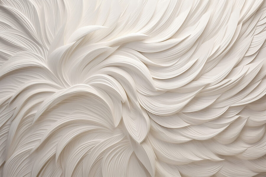 Surface texturée blanche avec plumes blanches