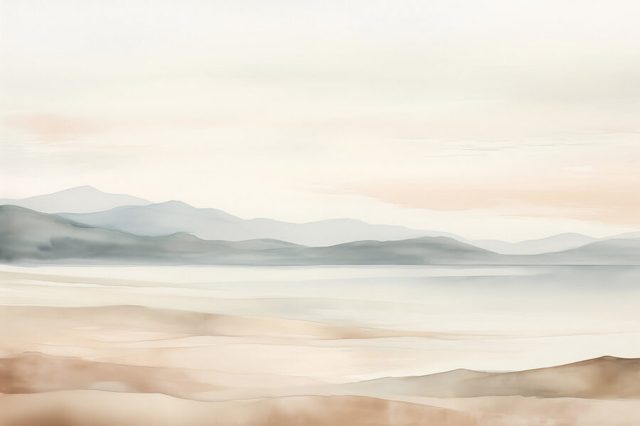Paysage avec collines et brouillard