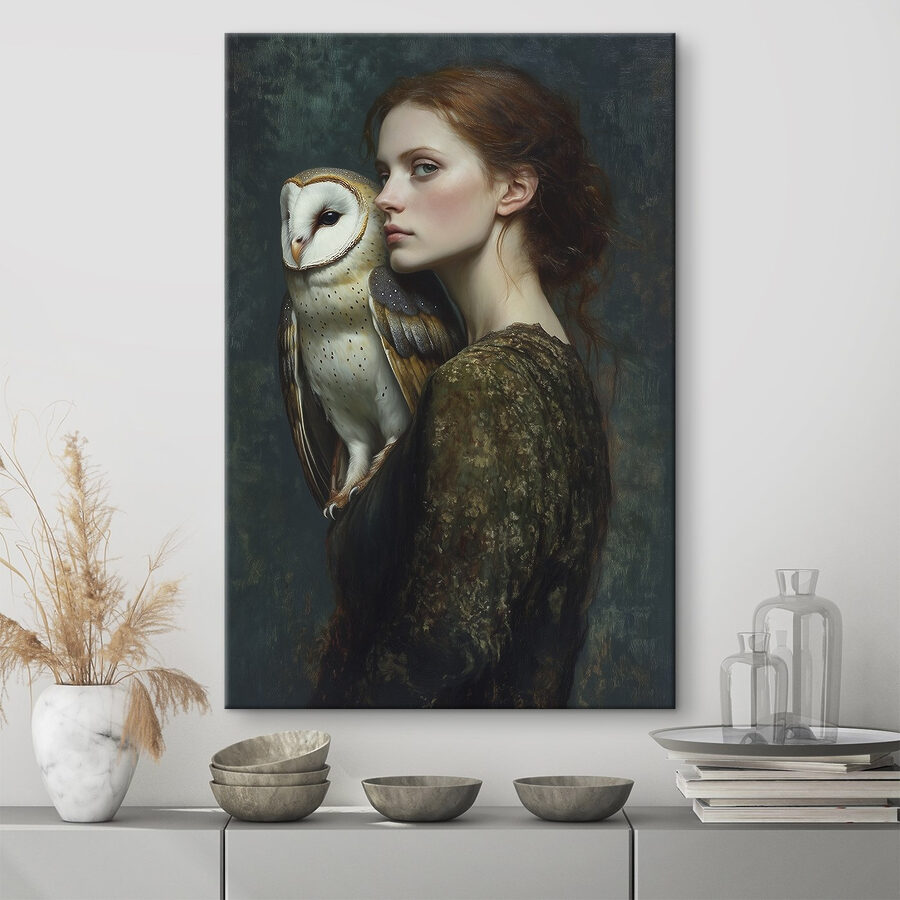 Femme tenant un hibou