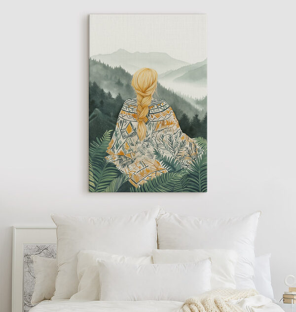 Femme assise dans une forêt regardant les montagnes Femme assise dans une forêt regardant les montagnes