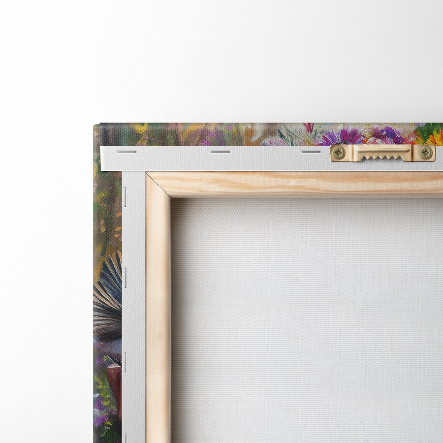 Peinture d'une femme tenant des fleurs et des oiseaux Peinture d'une femme tenant des fleurs et des oiseaux