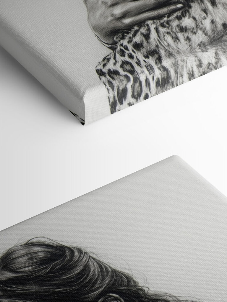 Drawing of a woman hugging a leopard