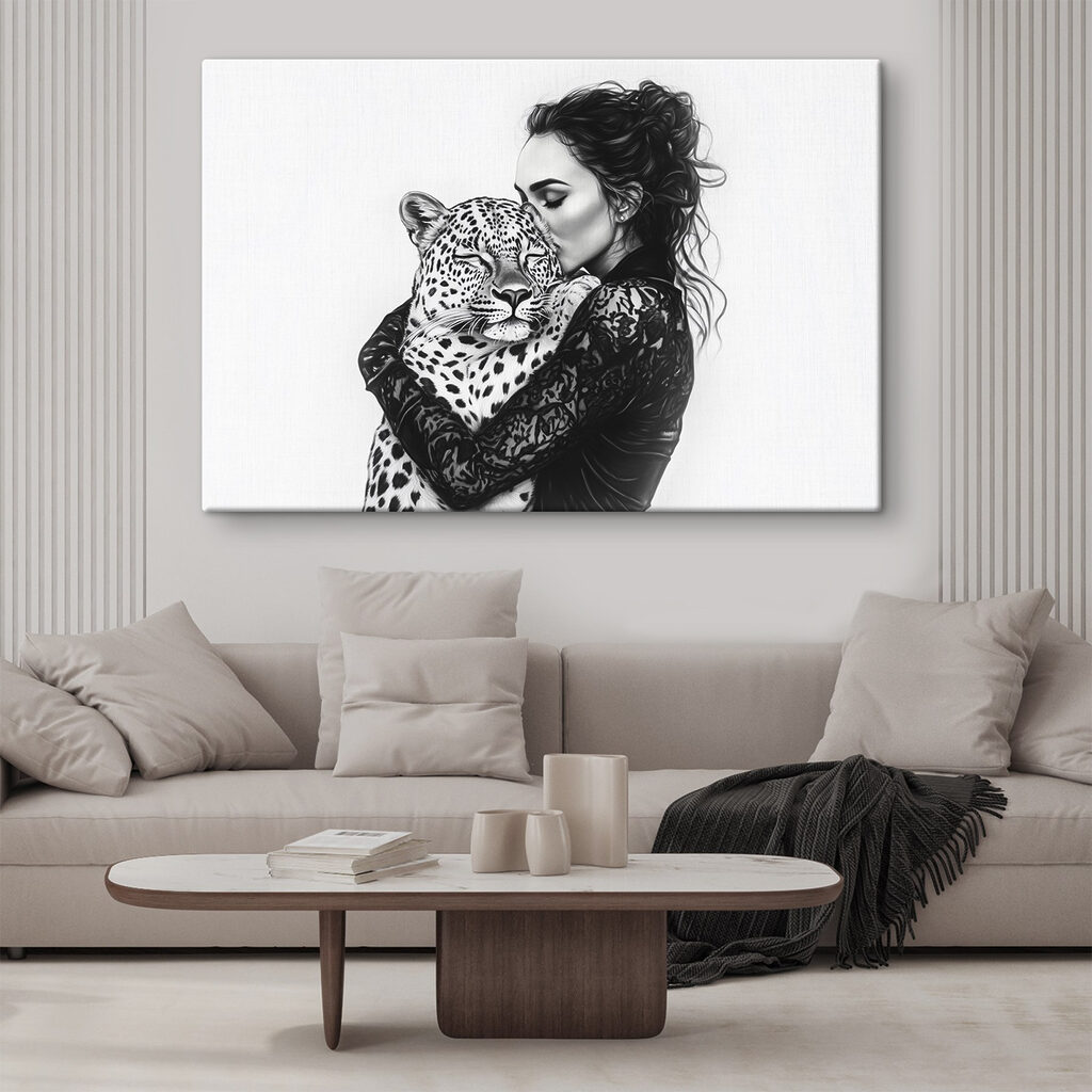 Woman hugging a leopard Woman hugging a leopard