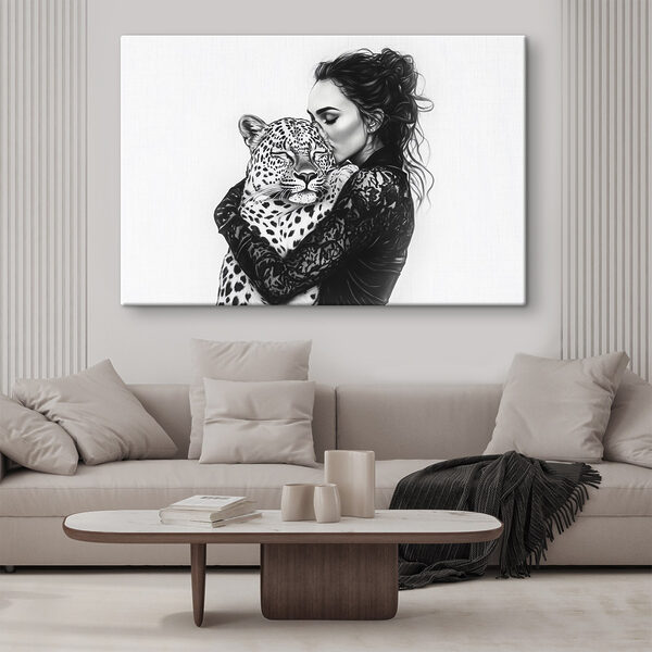 Woman hugging a leopard Woman hugging a leopard
