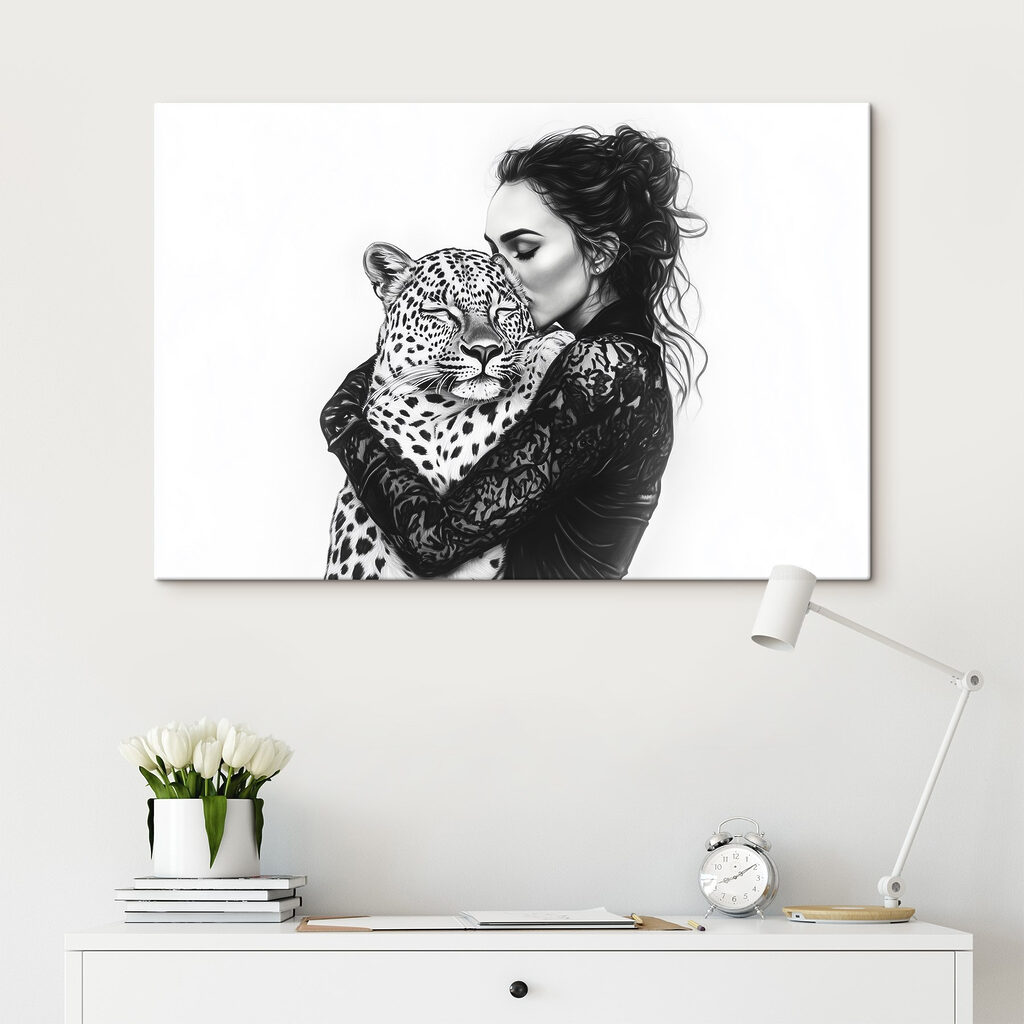 Woman hugging a leopard Woman hugging a leopard