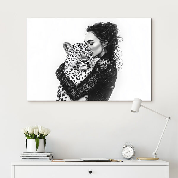 Woman hugging a leopard Woman hugging a leopard