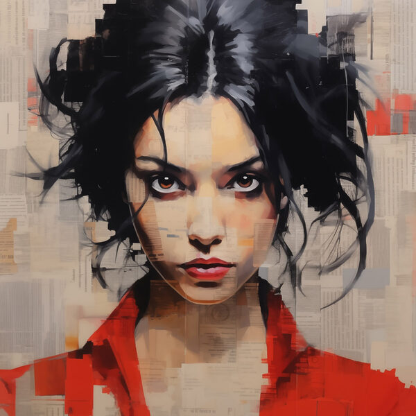 Femme aux cheveux noirs et à la chemise rouge Femme aux cheveux noirs et à la chemise rouge