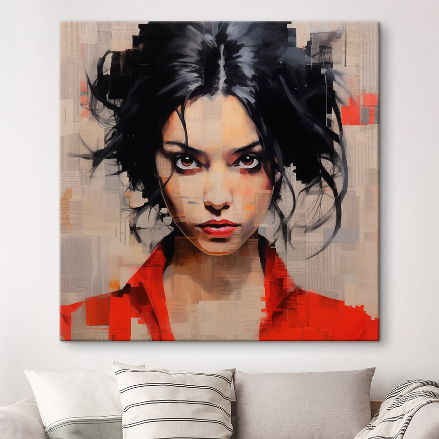 Femme aux cheveux noirs et à la chemise rouge Femme aux cheveux noirs et à la chemise rouge