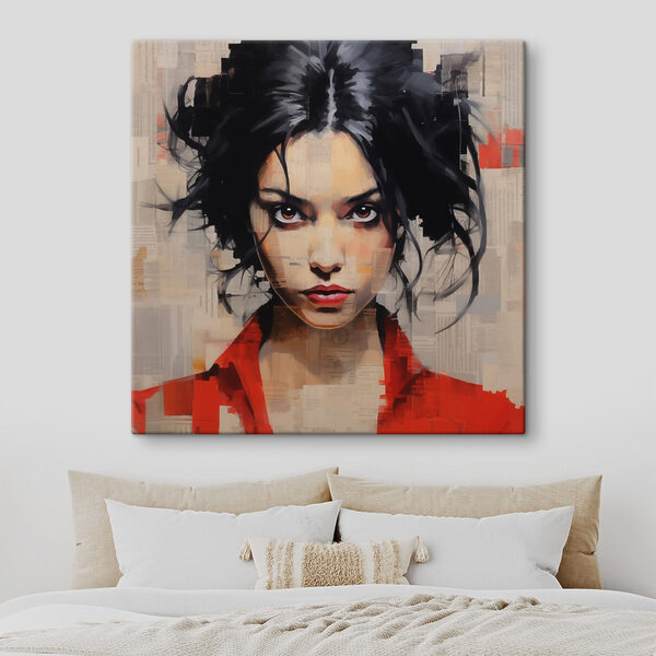 Femme aux cheveux noirs et à la chemise rouge Femme aux cheveux noirs et à la chemise rouge