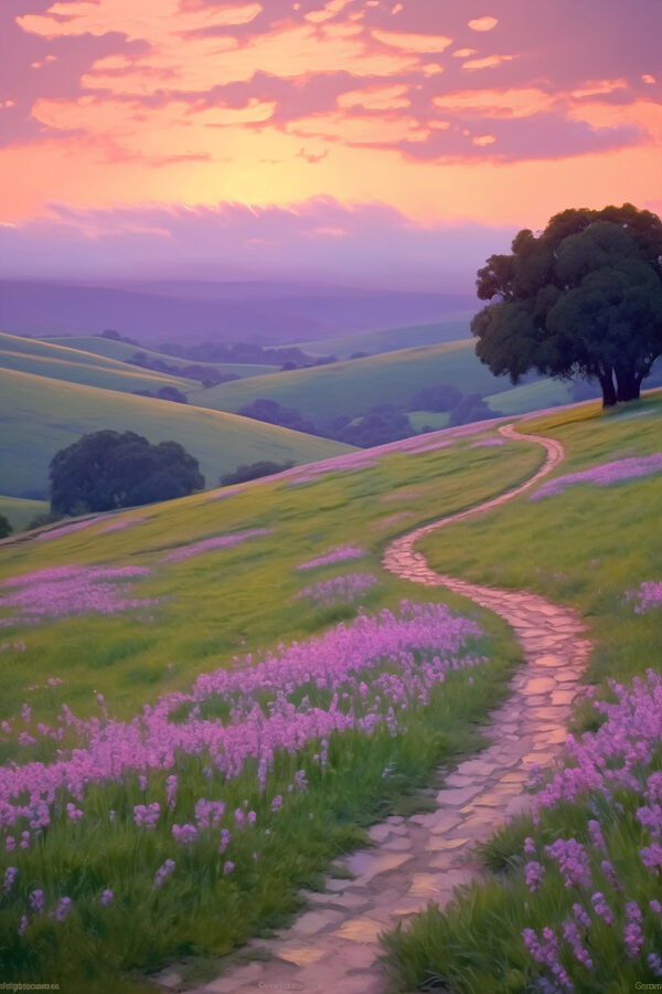 Chemin à travers un champ de fleurs violettes Chemin à travers un champ de fleurs violettes