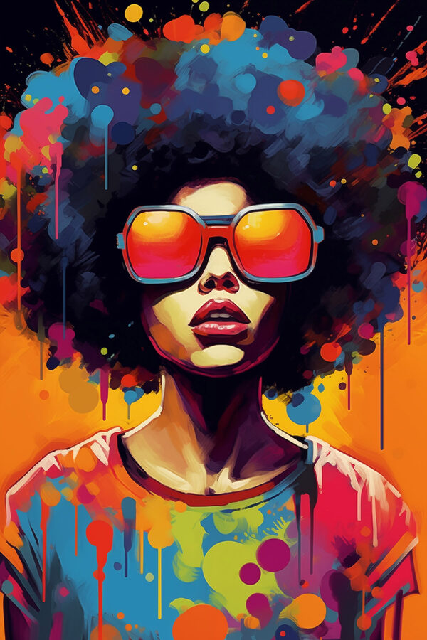 Femme avec une grande coupe afro portant des lunettes de soleil Femme avec une grande coupe afro portant des lunettes de soleil
