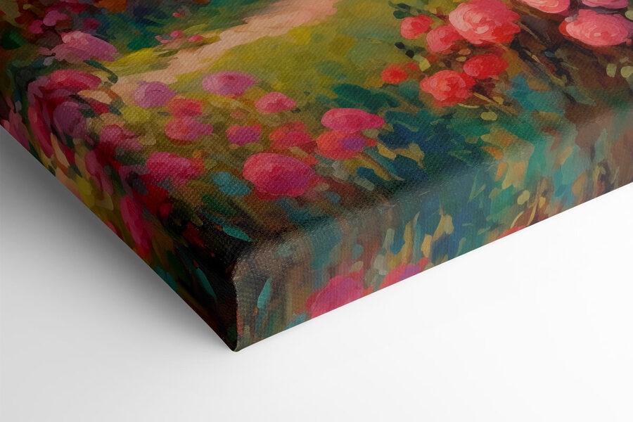 Peinture d'une maison avec des fleurs