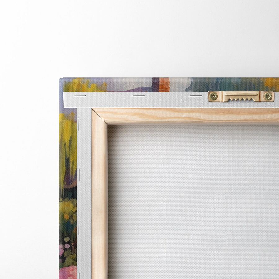 Peinture d'une maison avec des fleurs
