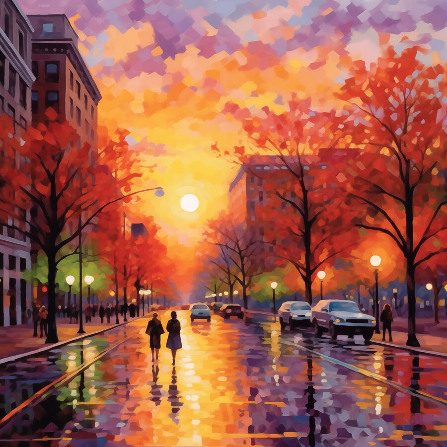 Rue avec voitures et arbres