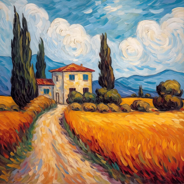 Peinture d'une maison dans un champ de blé Peinture d'une maison dans un champ de blé