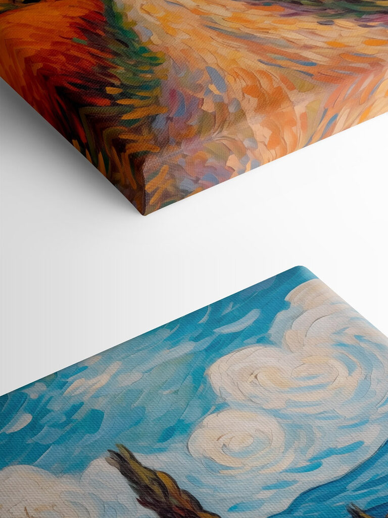 Painting of a house in a wheat field