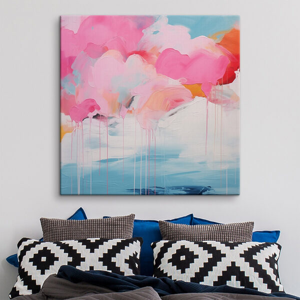 Peinture de nuages roses et de ciel bleu Peinture de nuages roses et de ciel bleu