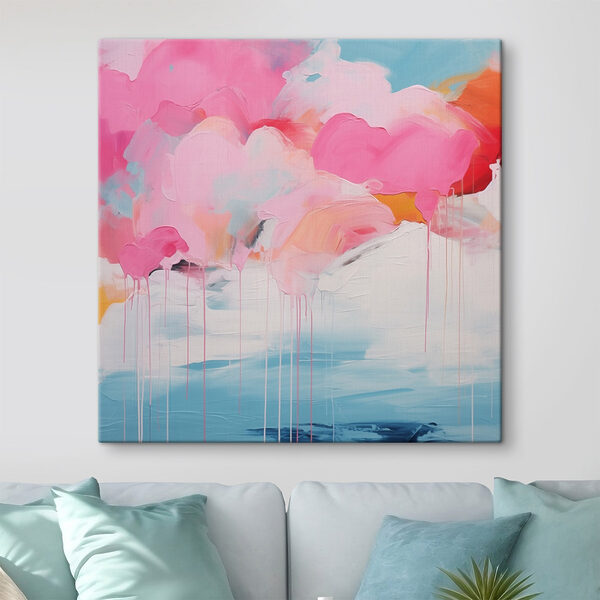 Peinture de nuages roses et de ciel bleu Peinture de nuages roses et de ciel bleu