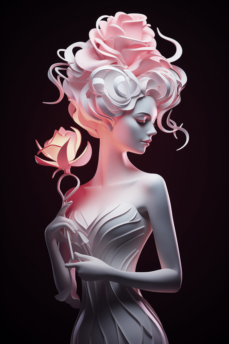 Statue de femme tenant une rose