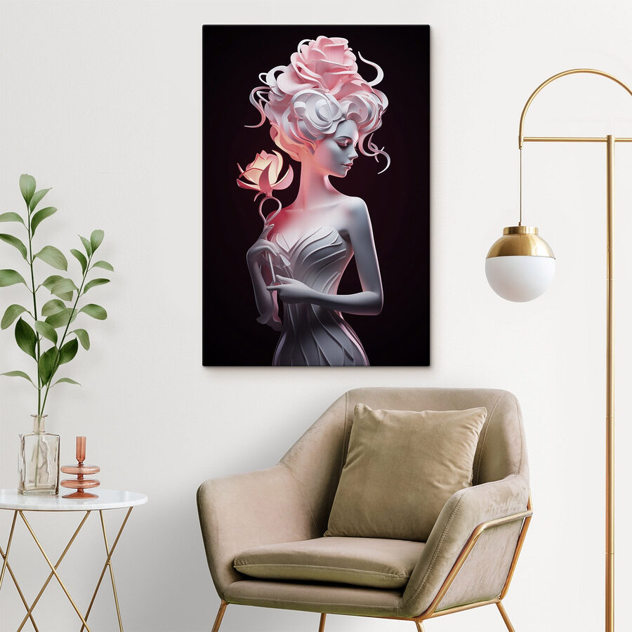 Statue de femme tenant une rose