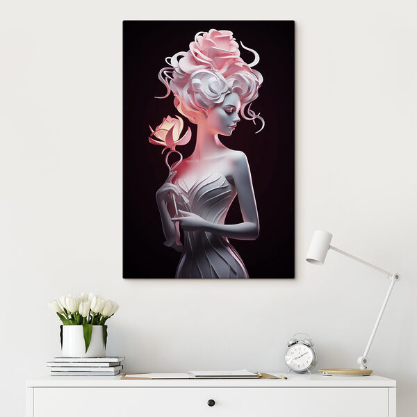 Statue de femme tenant une rose Statue de femme tenant une rose