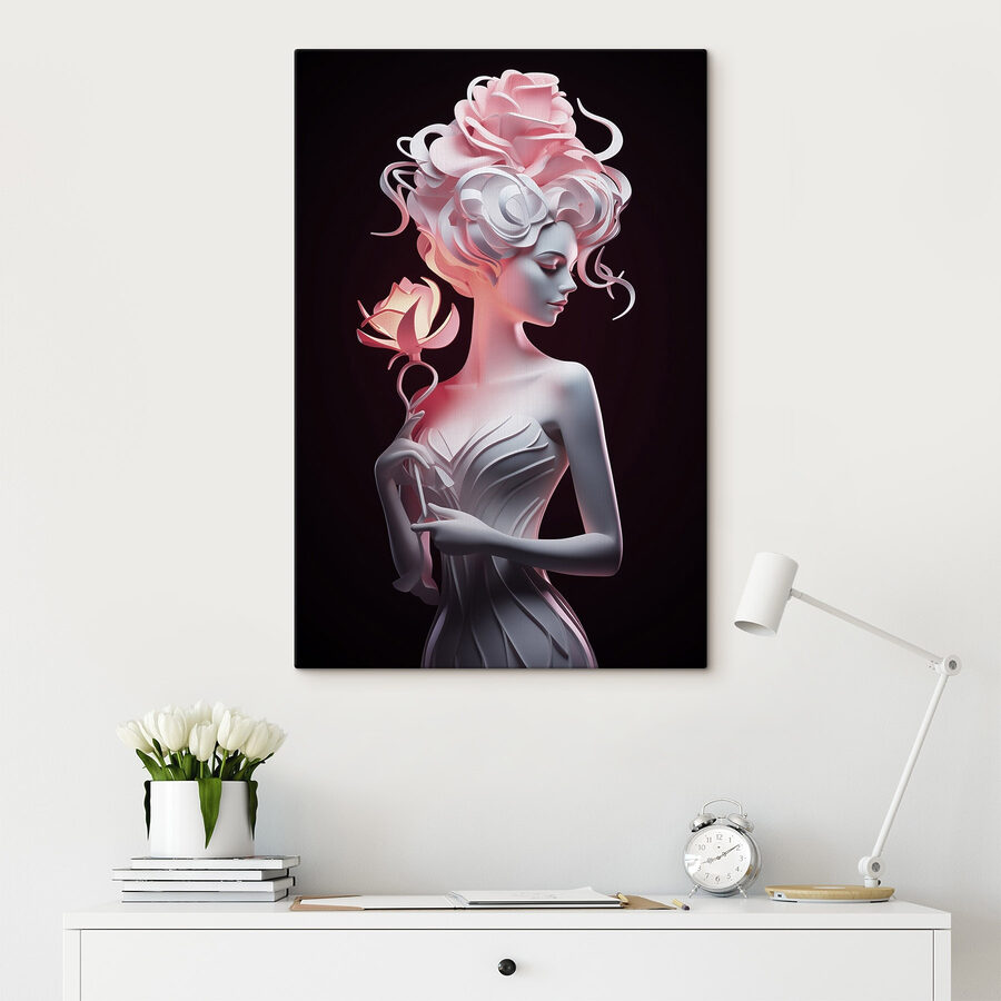 Statue de femme tenant une rose
