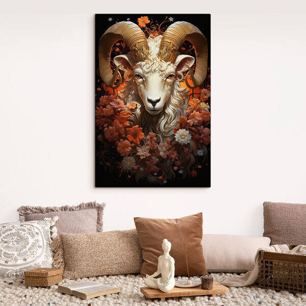 Peinture d'un bélier avec des fleurs Peinture d'un bélier avec des fleurs