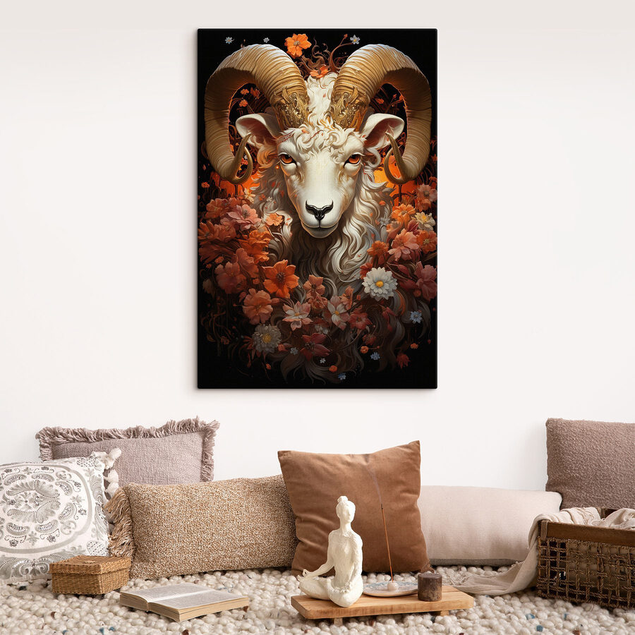 Peinture d'un bélier avec des fleurs Peinture d'un bélier avec des fleurs
