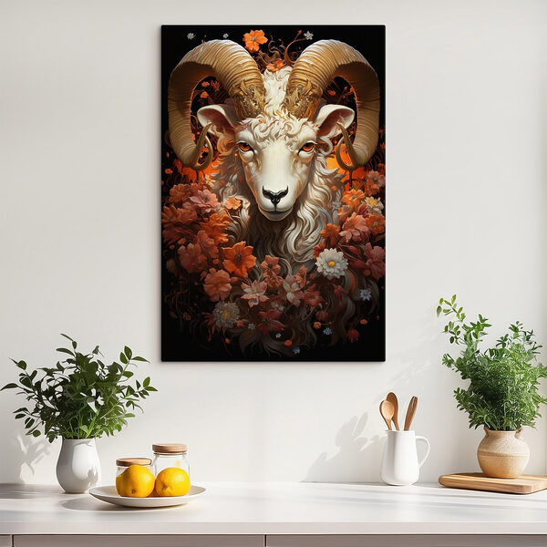 Peinture d'un bélier avec des fleurs Peinture d'un bélier avec des fleurs