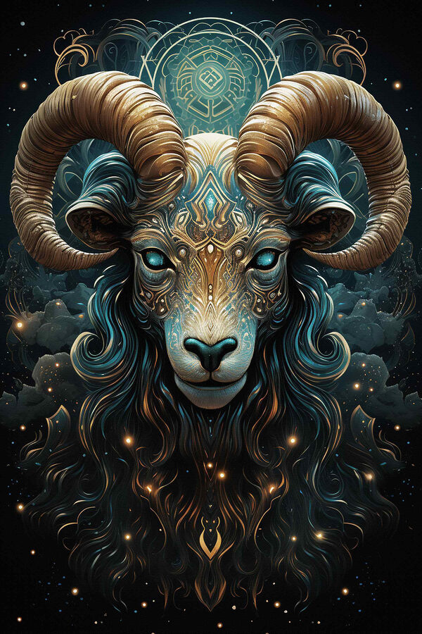 Peinture d'un bélier avec un motif Peinture d'un bélier avec un motif