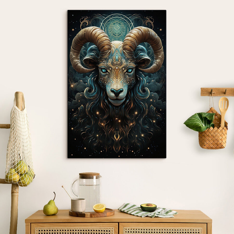Peinture d'un bélier avec un motif