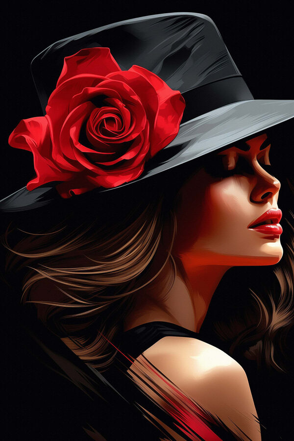 Femme avec une rose dans son chapeau Femme avec une rose dans son chapeau