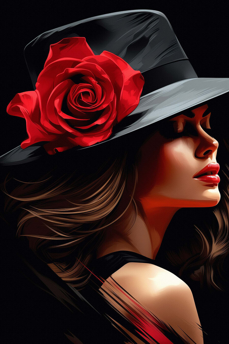 Femme avec une rose dans son chapeau Femme avec une rose dans son chapeau