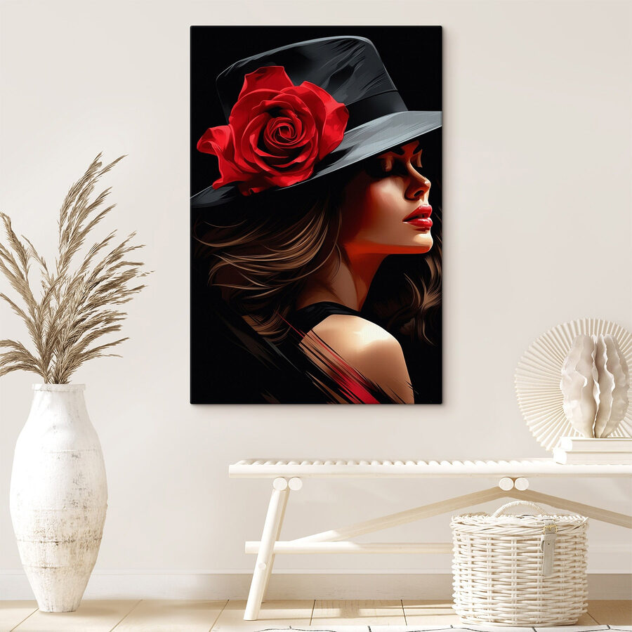 Femme avec une rose dans son chapeau Femme avec une rose dans son chapeau