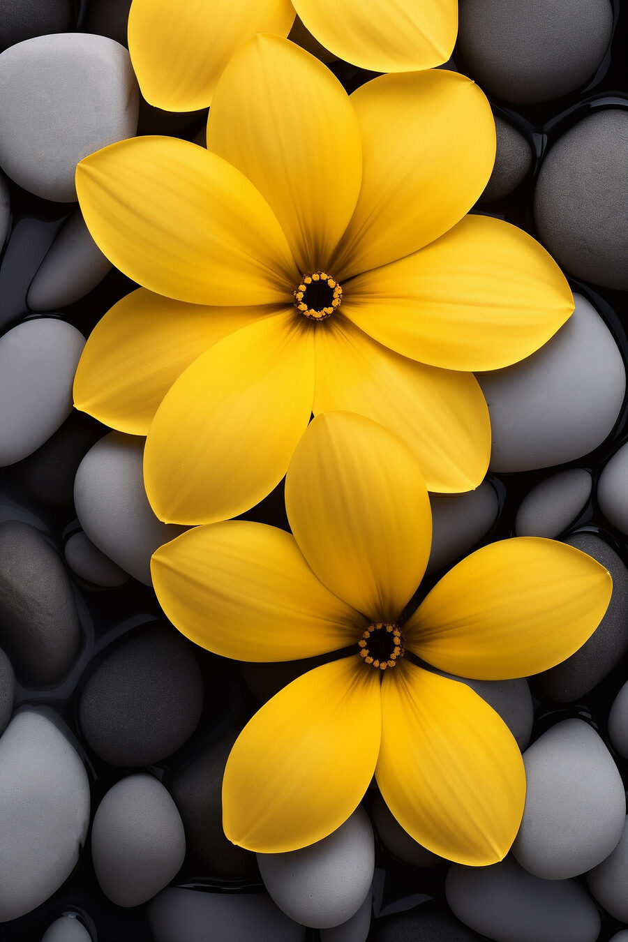 Fleurs jaunes sur un tas de pierres