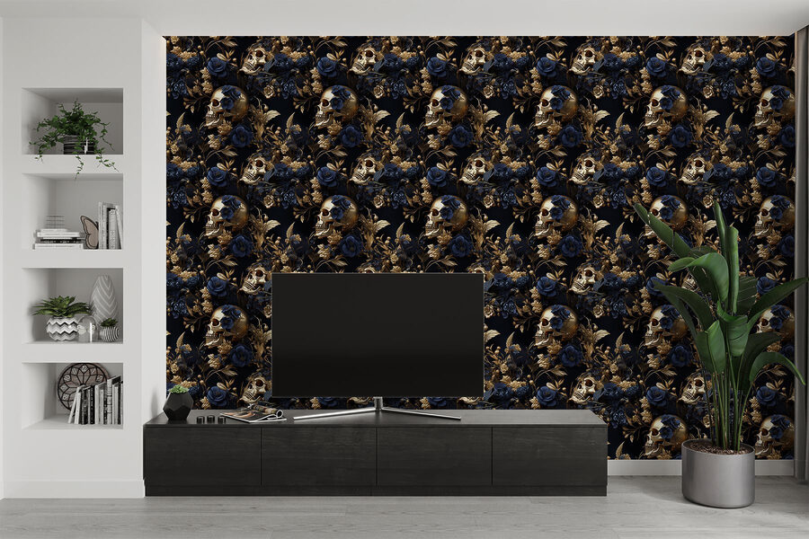 Motif de crânes et de fleurs