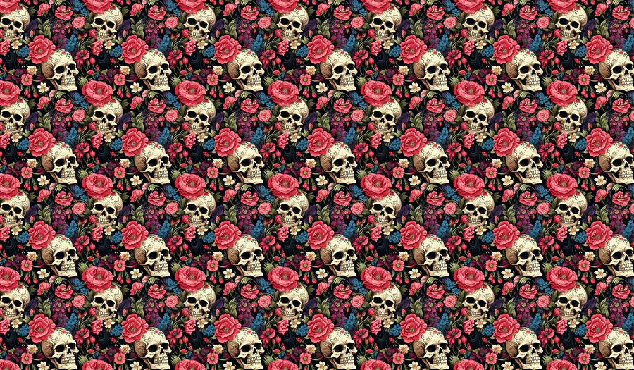 Motif de crânes et de fleurs