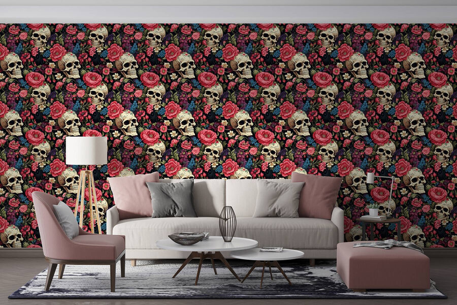 Motif de crânes et de fleurs