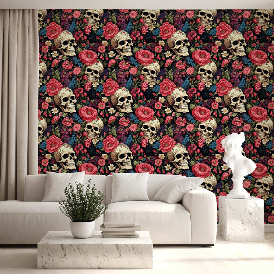 Motif de crânes et de fleurs